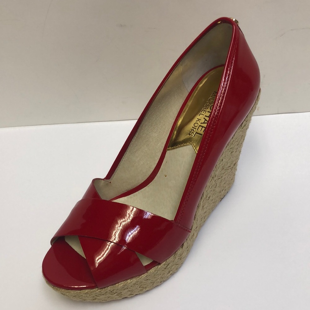 Michael Kors Cassandra Wedge Red Leather New 6M